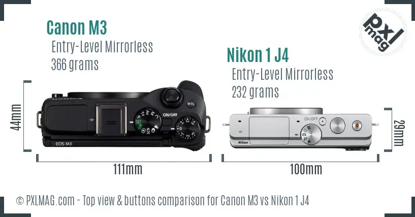 Canon M3 vs Nikon 1 J4 top view buttons comparison