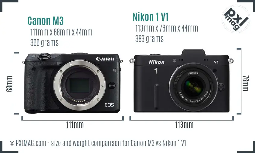 Canon M3 vs Nikon 1 V1 size comparison Canon M3 vs Nikon 1 V1 size comparison