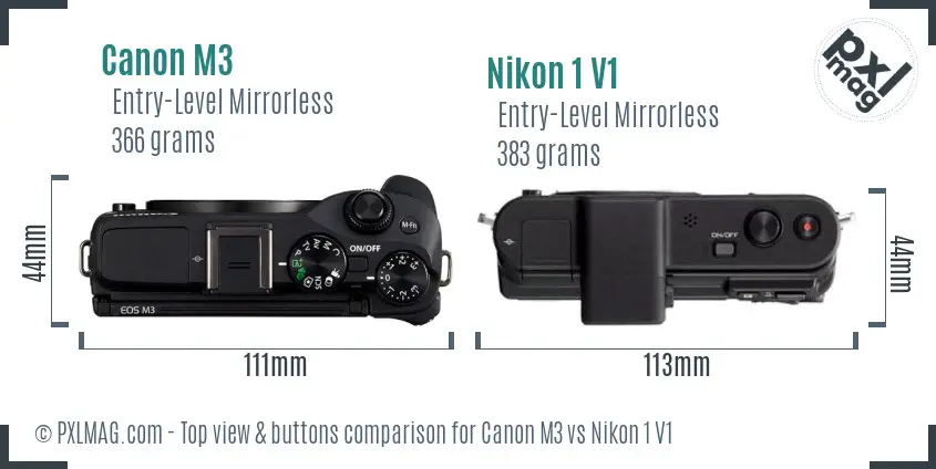 Canon M3 vs Nikon 1 V1 top view buttons comparison Canon M3 vs Nikon 1 V1 top view buttons comparison