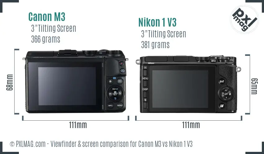 Canon M3 vs Nikon 1 V3 Screen and Viewfinder comparison