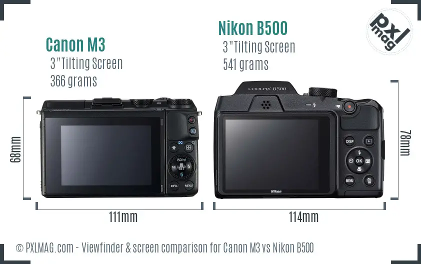 Canon M3 vs Nikon B500 Screen and Viewfinder comparison