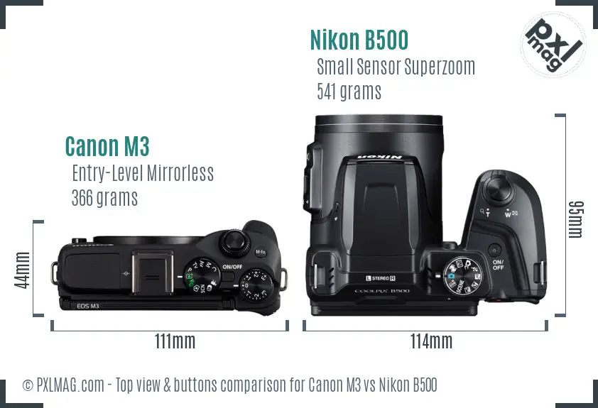 Canon M3 vs Nikon B500 top view buttons comparison