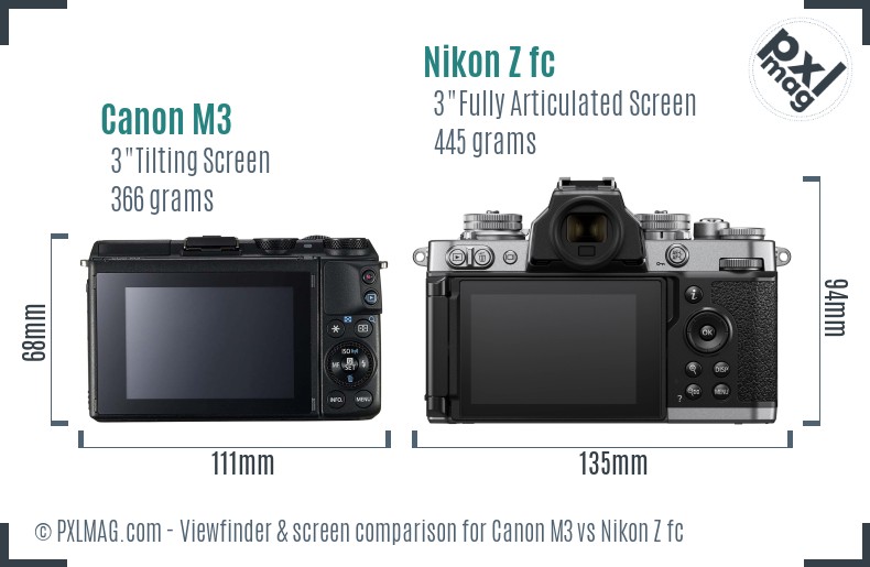 Canon M3 vs Nikon Z fc Screen and Viewfinder comparison