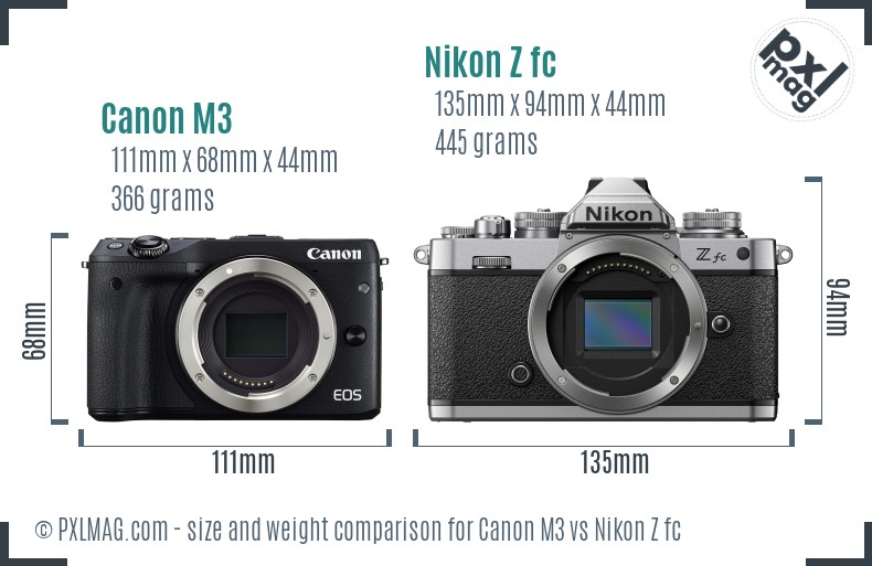 Canon M3 vs Nikon Z fc size comparison