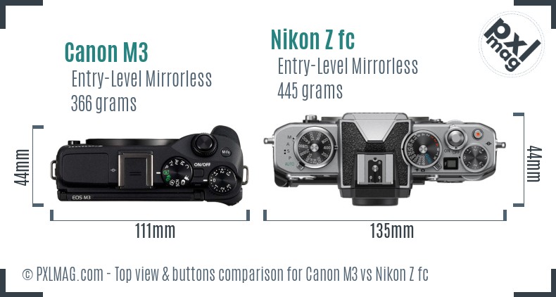 Canon M3 vs Nikon Z fc top view buttons comparison