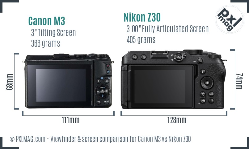Canon M3 vs Nikon Z30 Screen and Viewfinder comparison