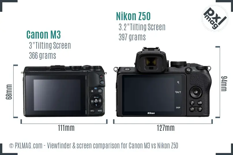 Canon M3 vs Nikon Z50 Screen and Viewfinder comparison