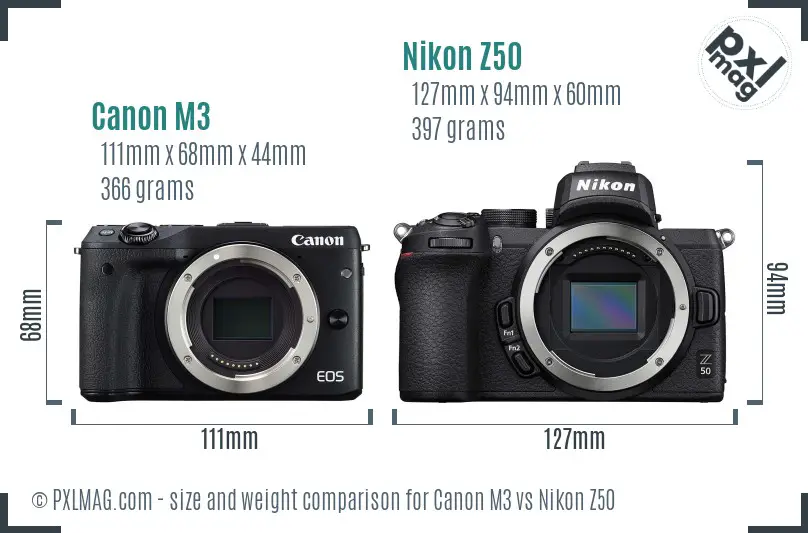 Canon M3 vs Nikon Z50 size comparison
