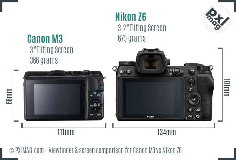 Canon M3 vs Nikon Z6 Screen and Viewfinder comparison