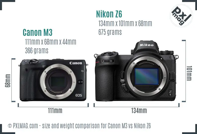 Canon M3 vs Nikon Z6 size comparison