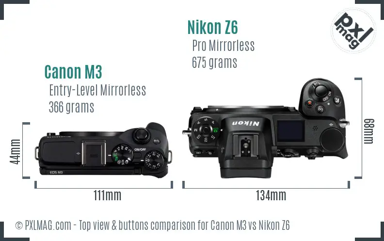 Canon M3 vs Nikon Z6 top view buttons comparison