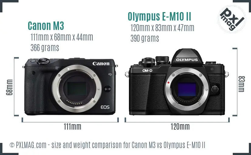 Canon M3 vs Olympus E-M10 II size comparison