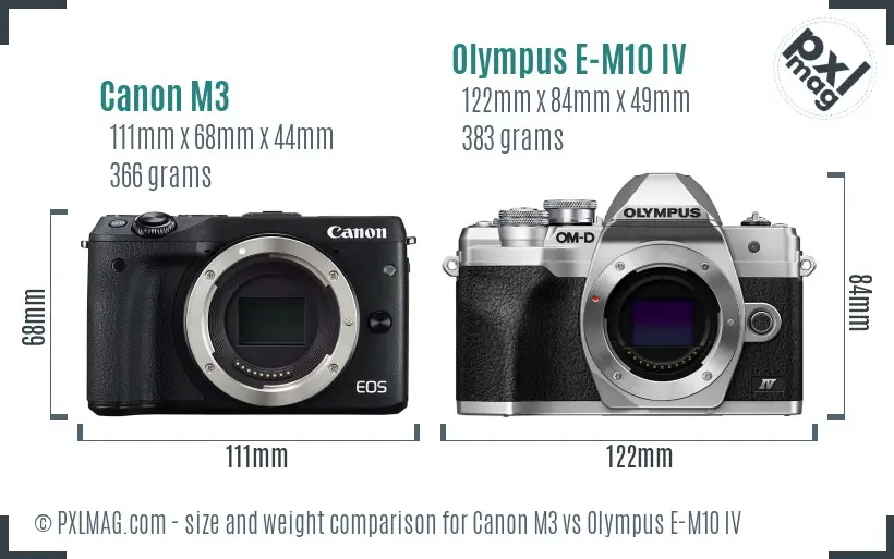 Canon M3 vs Olympus E-M10 IV size comparison
