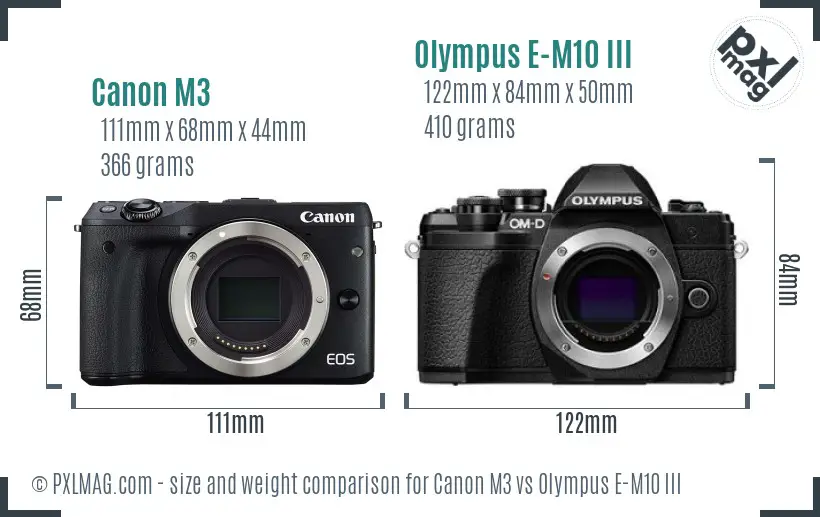 Canon M3 vs Olympus E-M10 III size comparison