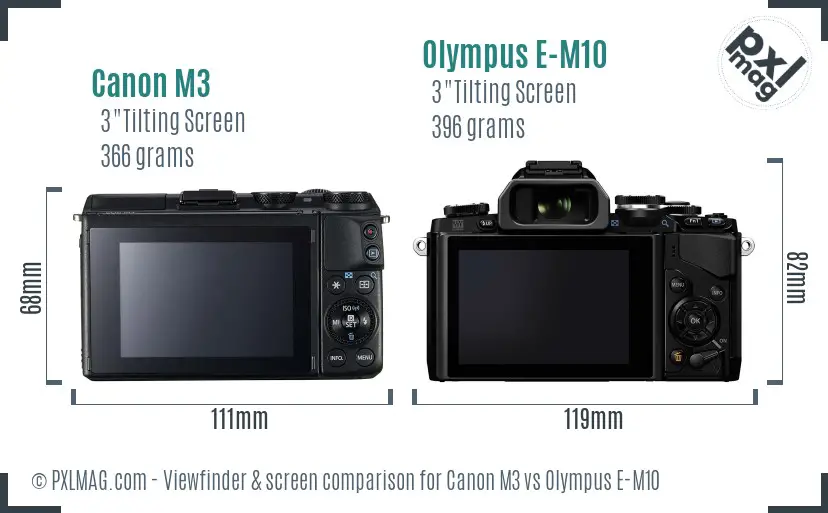 Canon M3 vs Olympus E-M10 Screen and Viewfinder comparison