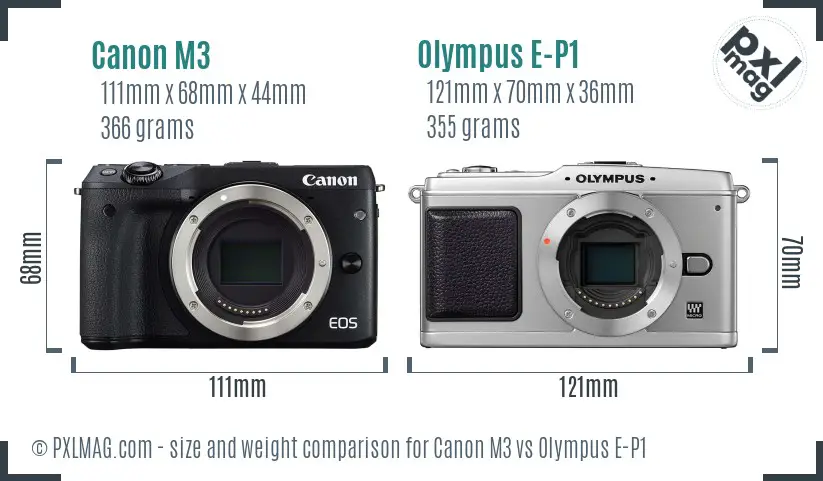 Canon M3 vs Olympus E-P1 size comparison