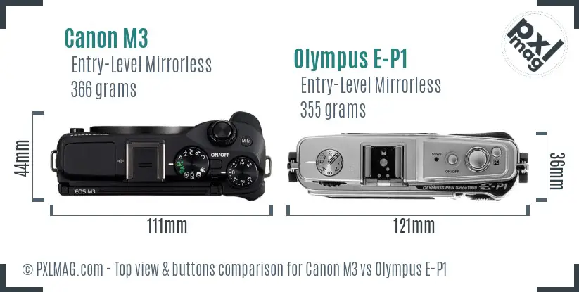Canon M3 vs Olympus E-P1 top view buttons comparison