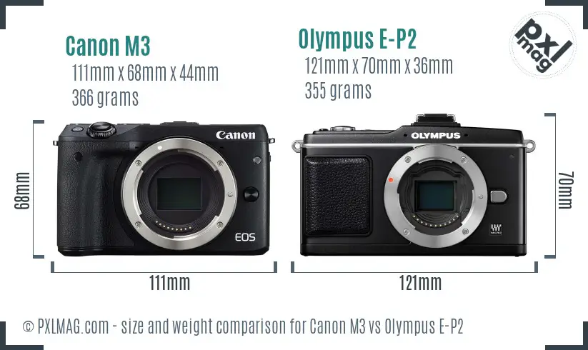 Canon M3 vs Olympus E-P2 size comparison