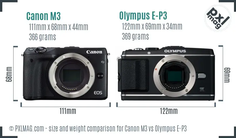 Canon M3 vs Olympus E-P3 size comparison
