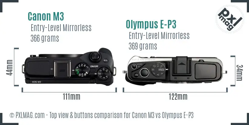 Canon M3 vs Olympus E-P3 top view buttons comparison