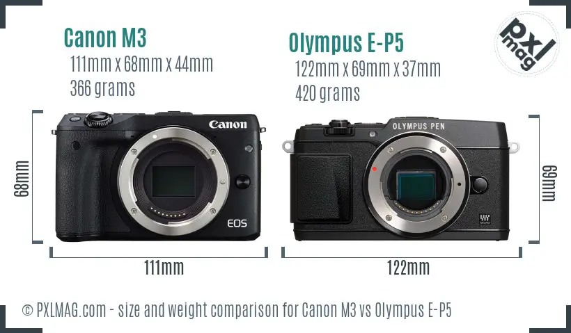 Canon M3 vs Olympus E-P5 size comparison Canon M3 vs Olympus E-P5 size comparison