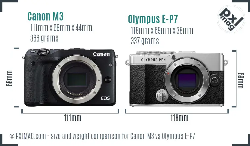 Canon M3 vs Olympus E-P7 size comparison
