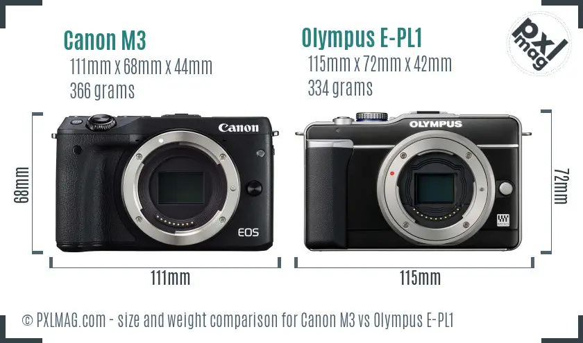 Canon M3 vs Olympus E-PL1 size comparison