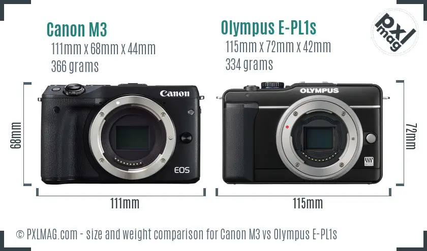 Canon M3 vs Olympus E-PL1s size comparison