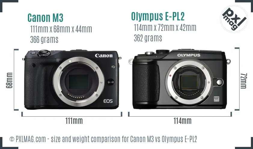 Canon M3 vs Olympus E-PL2 size comparison