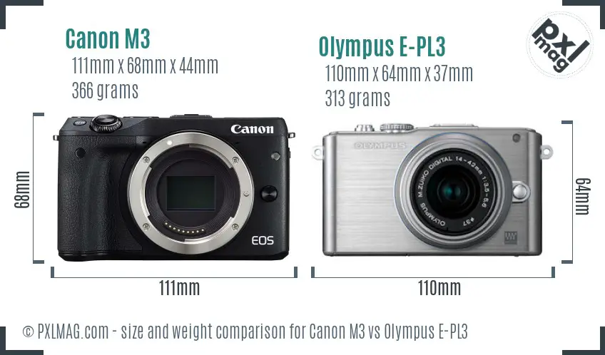 Canon M3 vs Olympus E-PL3 size comparison