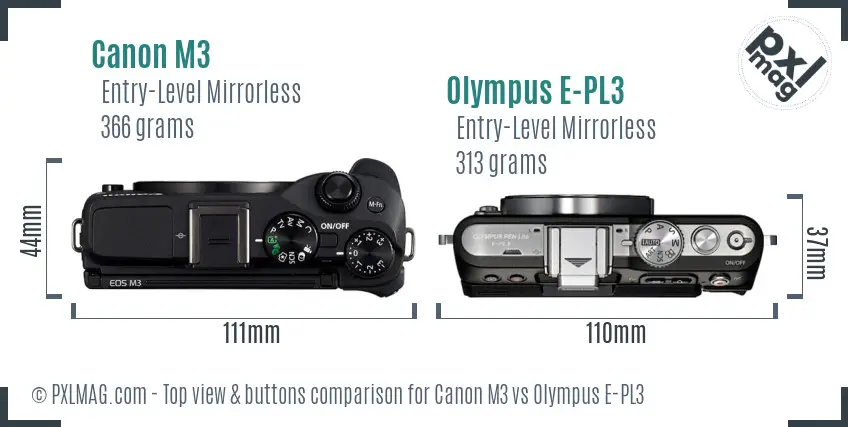 Canon M3 vs Olympus E-PL3 top view buttons comparison