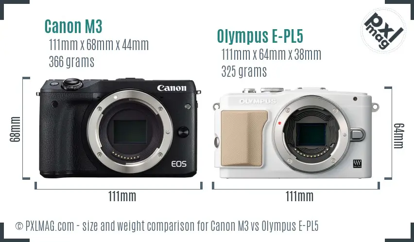 Canon M3 vs Olympus E-PL5 size comparison