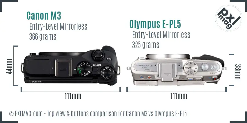 Canon M3 vs Olympus E-PL5 top view buttons comparison