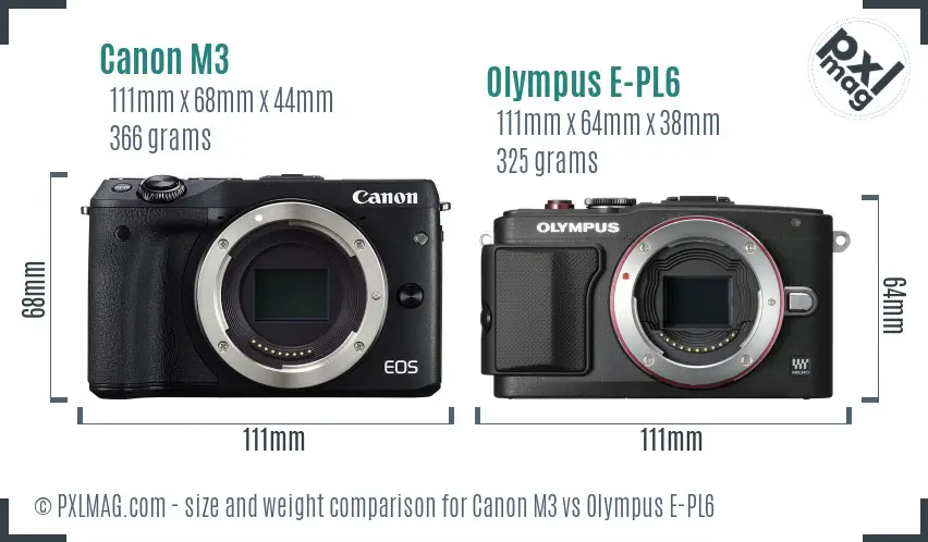 Canon M3 vs Olympus E-PL6 size comparison