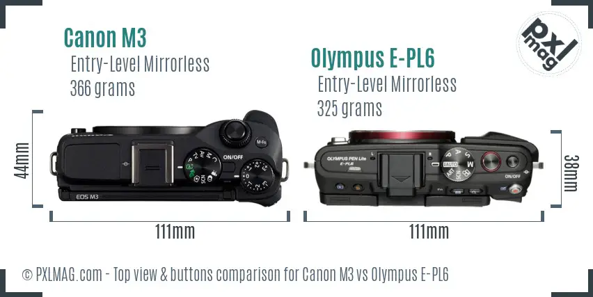 Canon M3 vs Olympus E-PL6 top view buttons comparison