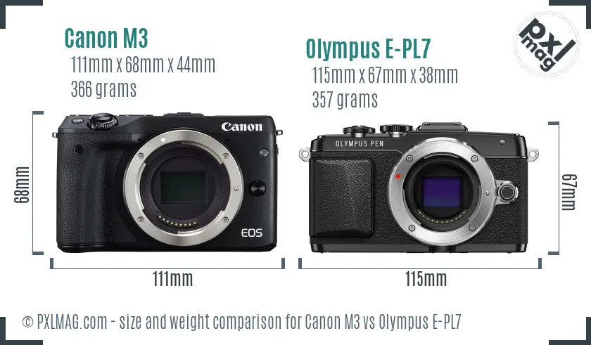 Canon M3 vs Olympus E-PL7 size comparison