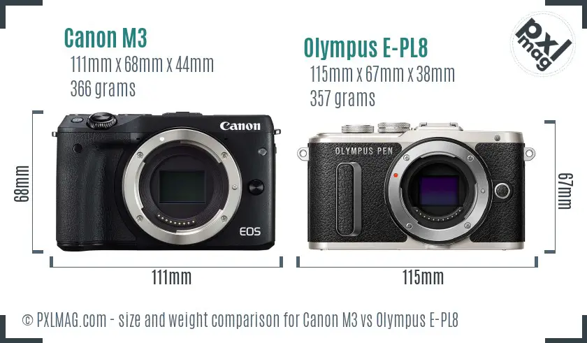Canon M3 vs Olympus E-PL8 size comparison