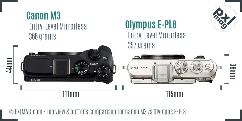Canon M3 vs Olympus E-PL8 top view buttons comparison