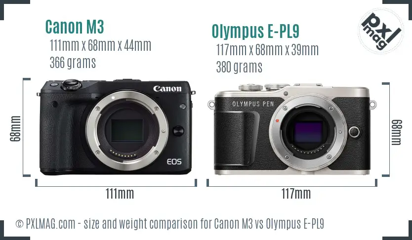 Canon M3 vs Olympus E-PL9 size comparison