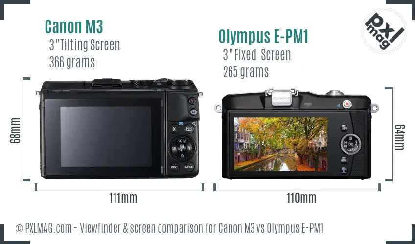 Canon M3 vs Olympus E-PM1 Screen and Viewfinder comparison