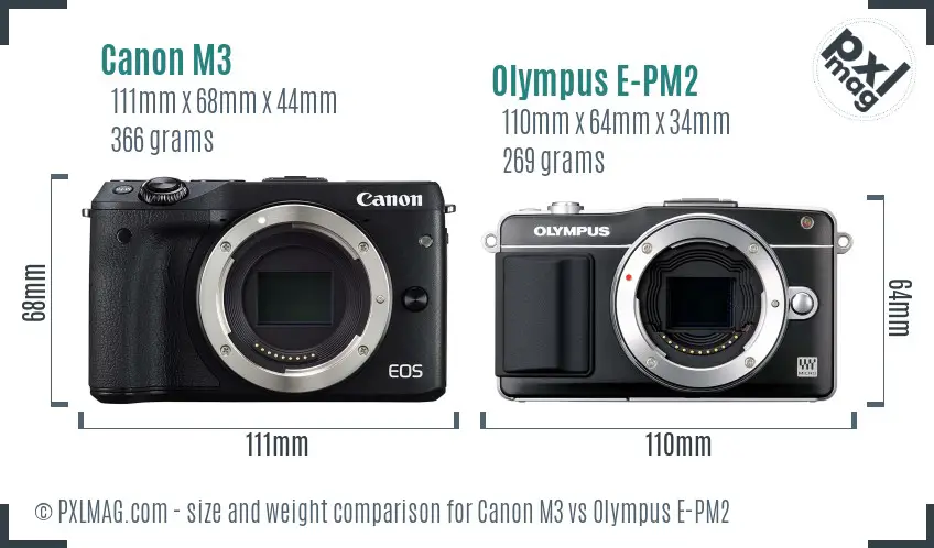 Canon M3 vs Olympus E-PM2 size comparison