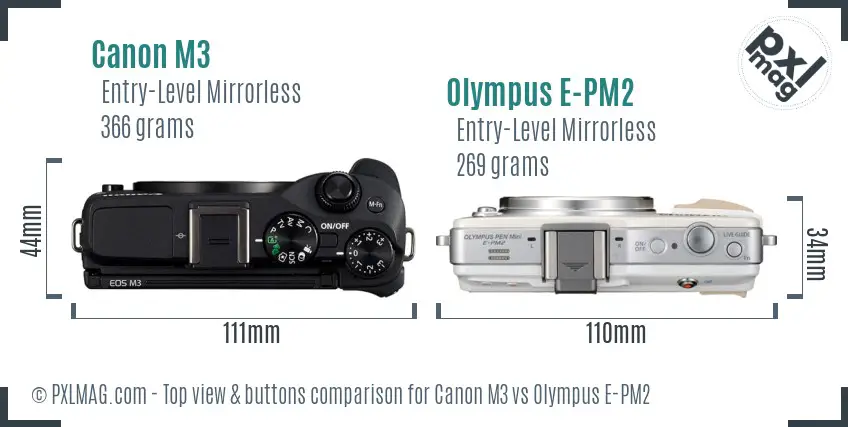 Canon M3 vs Olympus E-PM2 top view buttons comparison