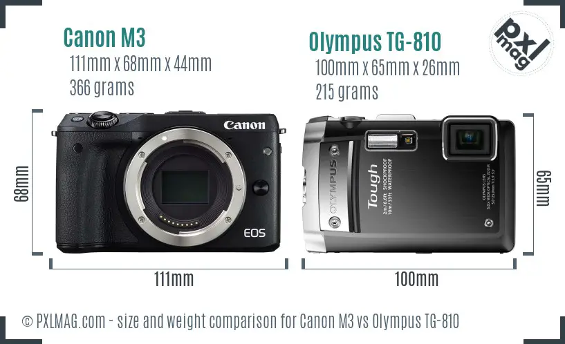 Canon M3 vs Olympus TG-810 size comparison