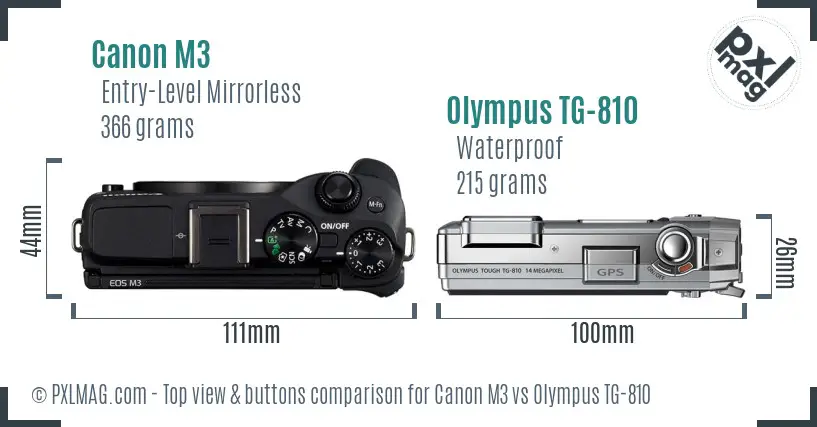 Canon M3 vs Olympus TG-810 top view buttons comparison