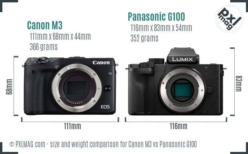 Canon M3 vs Panasonic G100 size comparison