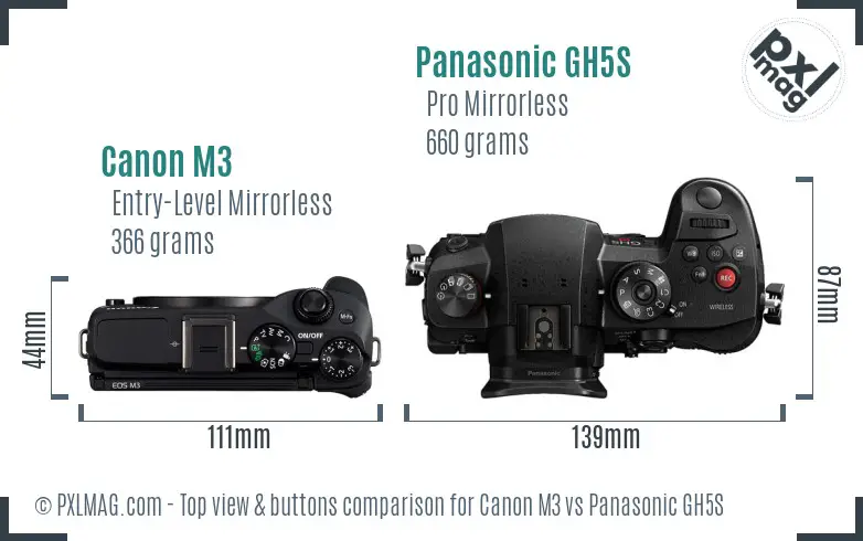 Canon M3 vs Panasonic GH5S top view buttons comparison