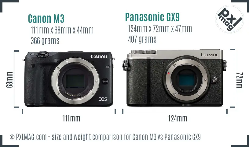 Canon M3 vs Panasonic GX9 size comparison