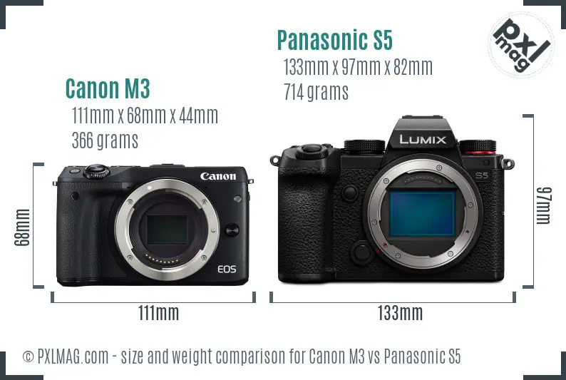 Canon M3 vs Panasonic S5 size comparison