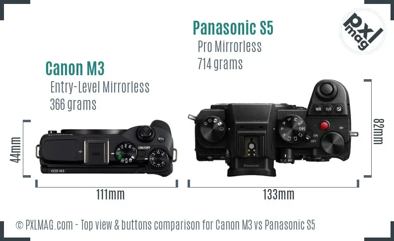 Canon M3 vs Panasonic S5 top view buttons comparison