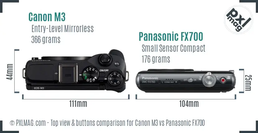 Canon M3 vs Panasonic FX700 top view buttons comparison